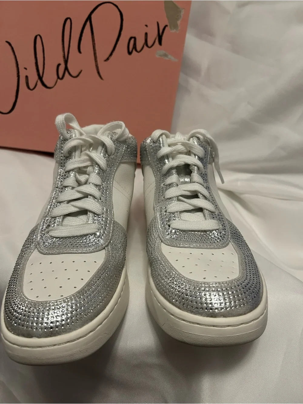 Wild Pair White and Silver Metallic High-Top Sneakers